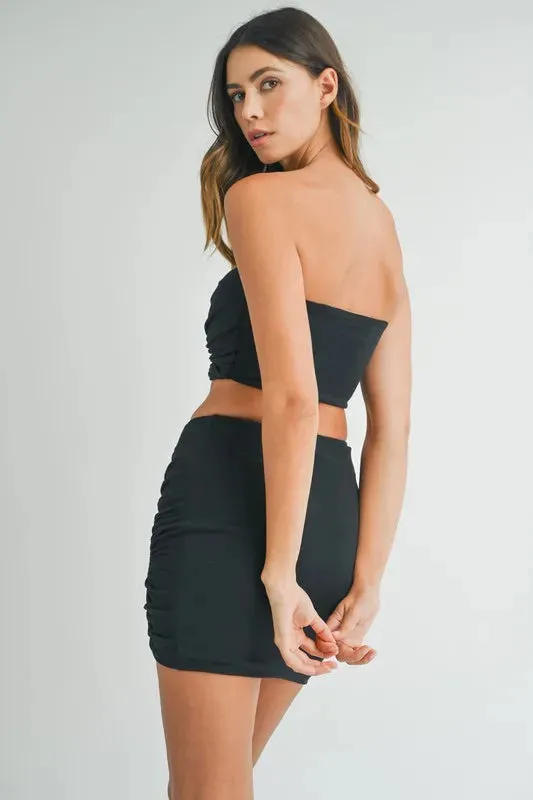Ruched Tube Crop Top and Skirt Set