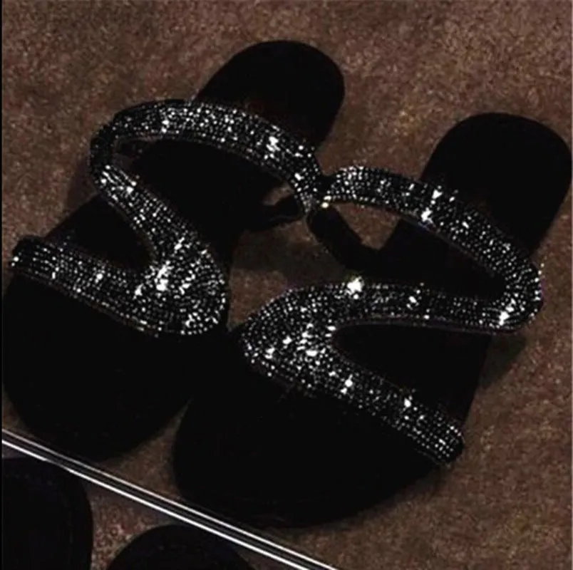 Silver slide sandals shiny rhinestone sandals for women