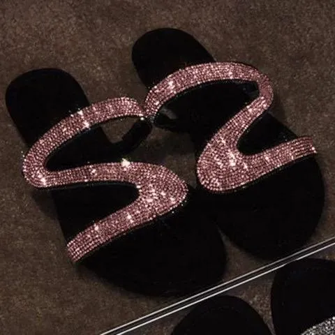 Silver slide sandals shiny rhinestone sandals for women