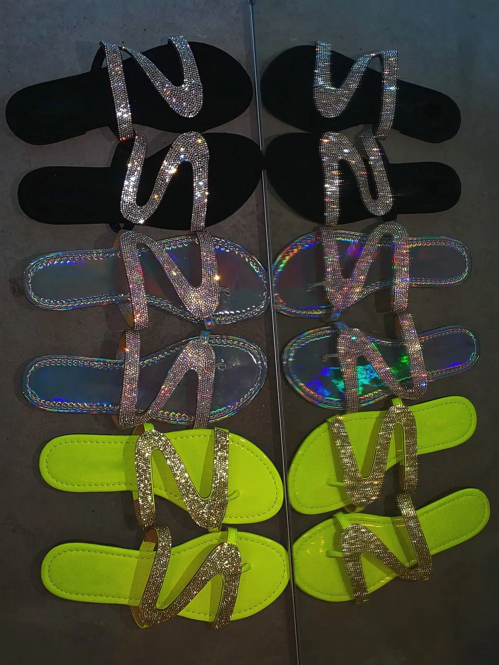 Silver slide sandals shiny rhinestone sandals for women