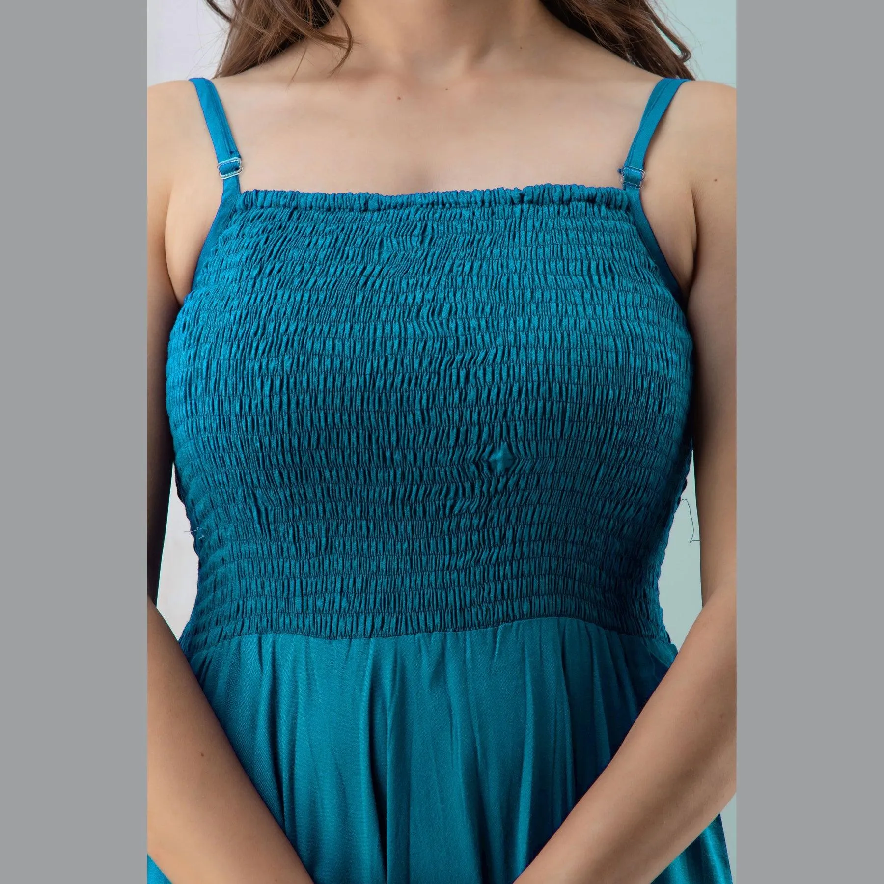 Sky Blue Shirred Gown Dress