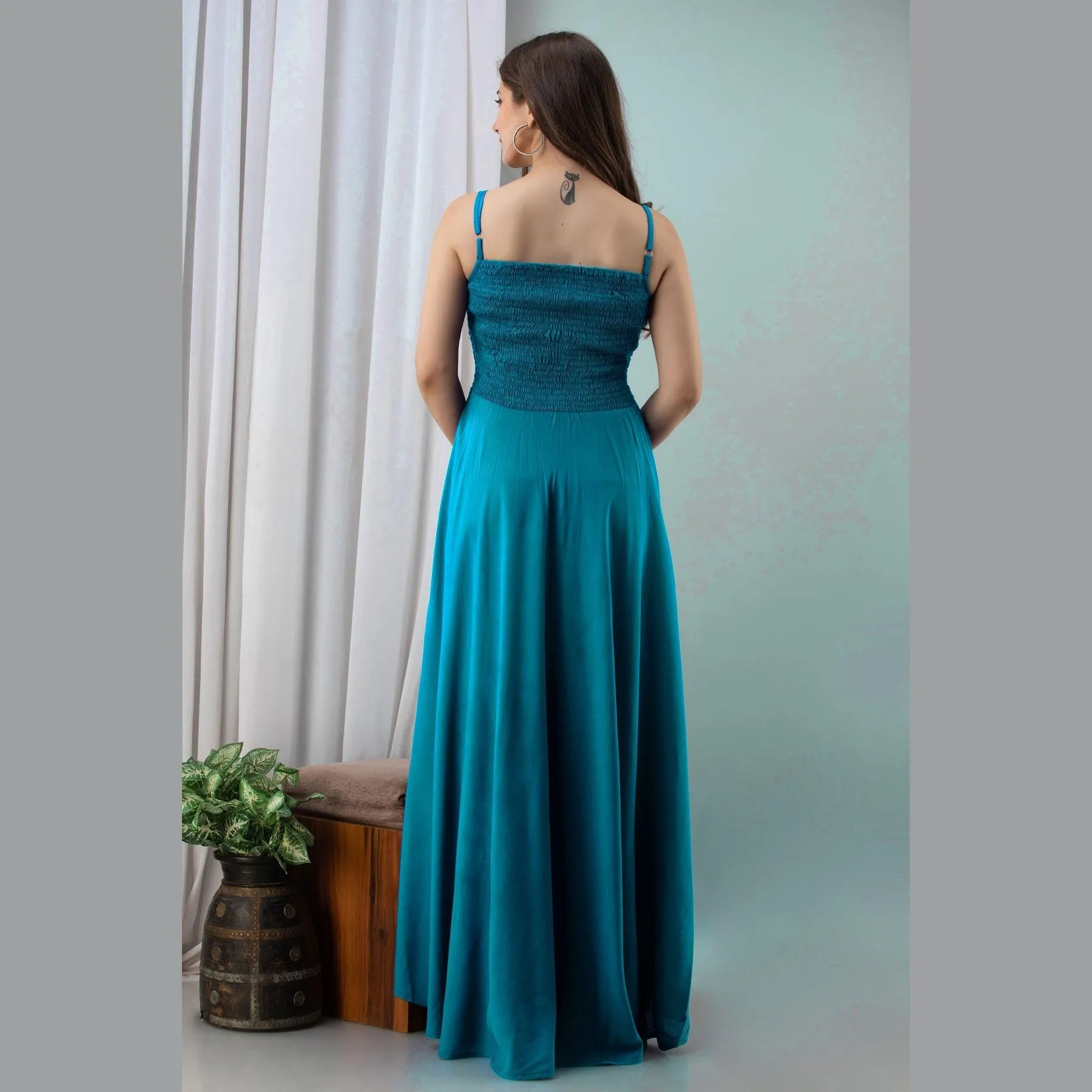 Sky Blue Shirred Gown Dress