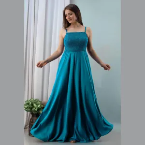 Sky Blue Shirred Gown Dress