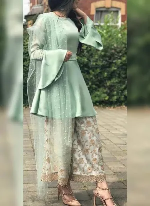 Trendy Green Satin Moti Zari Palazzo Salwar Suit