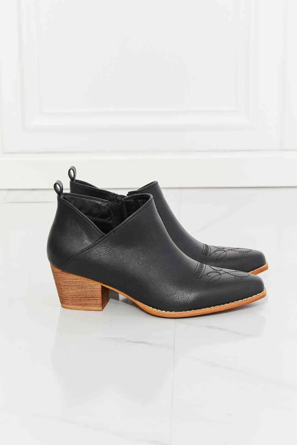 Trust Yourself Embroidered Crossover Cowboy Bootie in Black