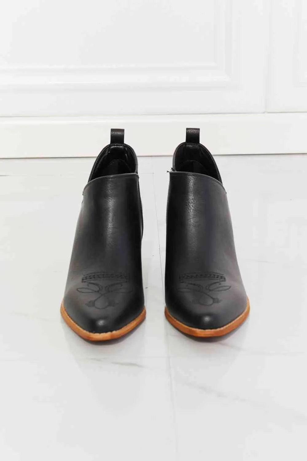 Trust Yourself Embroidered Crossover Cowboy Bootie in Black
